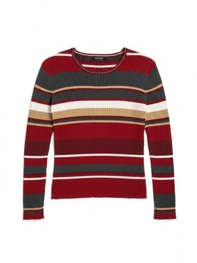 Vintage Y2K Point Zero Striped Ribbed Crewneck Sweater - Red, Gray & Cream